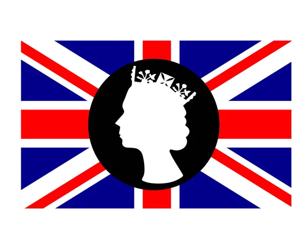 Elizabeth Queen Face Black White British United Kingdom Flag National — Stock Vector