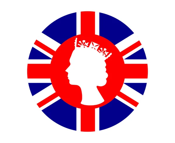 Elizabeth Queen Face Red White British United Kingdom Flag National — Stock Vector