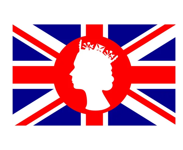 Elizabeth Queen Face Rojo Blanco Con Bandera Británica Del Reino — Vector de stock