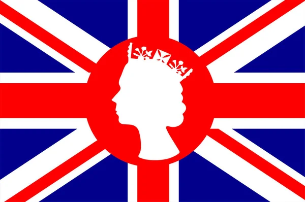 Elizabeth Queen Face Red White British United Kingdom Flag National — Stock Vector