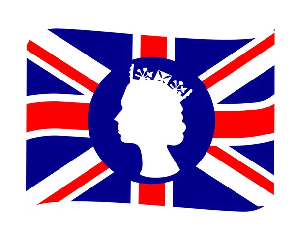 Elizabeth Queen Face White British United Kingdom Flag National Europe — Image vectorielle