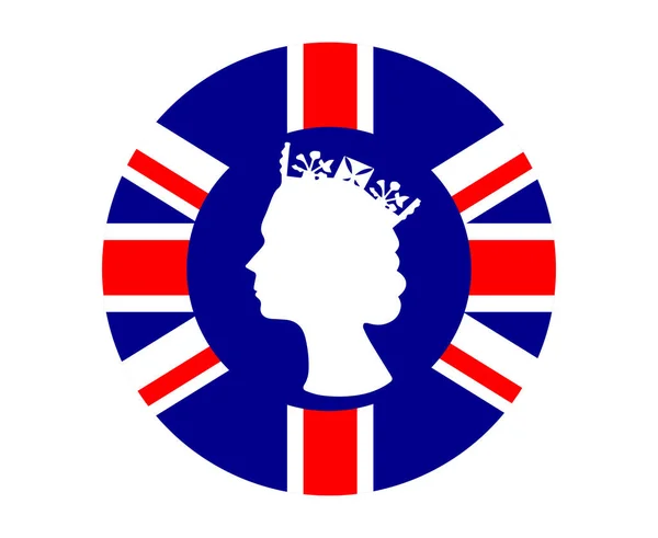 Elizabeth Queen Face White British Flag National Europe Emblem Icon — стоковий вектор