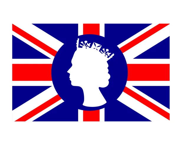 Elizabeth Queen Gesicht Weiß Mit Britischer Flagge National Europe Emblem — Stockvektor