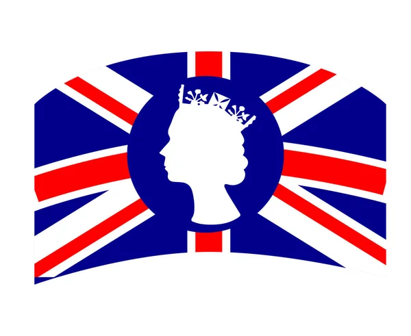 Elizabeth Queen Face White Con Bandiera Britannica Del Regno Unito — Vettoriale Stock