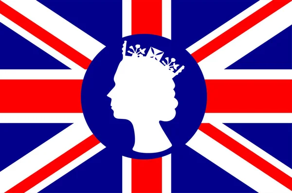 Elizabeth Queen Faccia Bianca Con Britannico Regno Unito Bandiera Nazionale — Vettoriale Stock