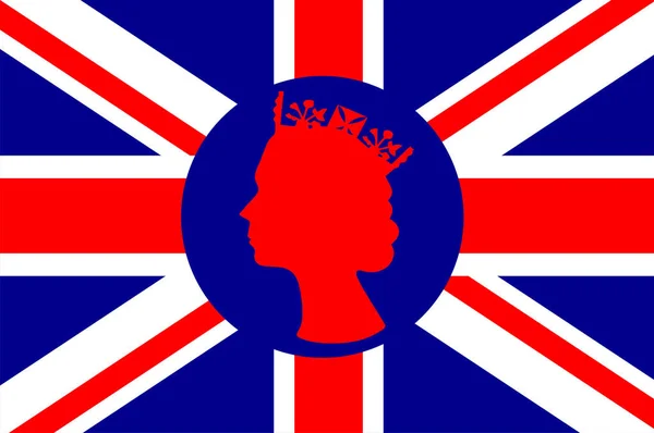Elizabeth Queen Face Red British Flag National Europe Emblem Icon — стоковий вектор