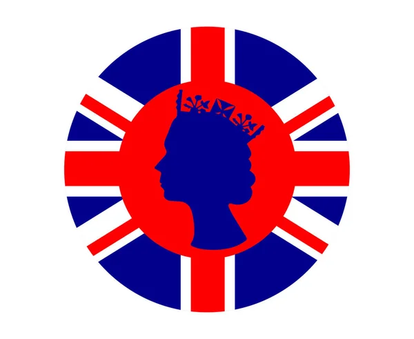 Elizabeth Queen Face Blue Com Bandeira Britânica Reino Unido National —  Vetores de Stock