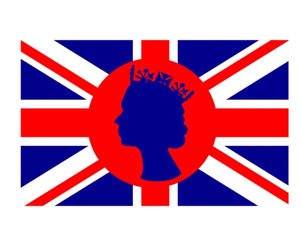 Elizabeth Queen Face Azul Con Bandera Británica Del Reino Unido — Vector de stock