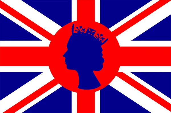 Elizabeth Queen Face Blue British Flag National Europe Emblem Icon — стоковий вектор