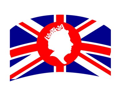 Kraliçe Elizabeth, Birleşik Krallık Ulusal Bayrak Vektör İllüstrasyon Soyut Tasarım Elementi ile Kırmızı ve Beyaz Yüzleşir