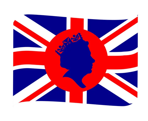 Queen Elizabeth Face Blue Con Bandera Británica Del Reino Unido — Vector de stock