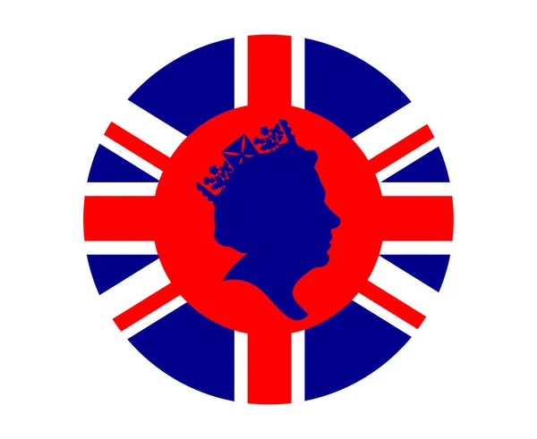 Rainha Elizabeth Rosto Azul Com Britânico Reino Unido Bandeira Nacional — Vetor de Stock