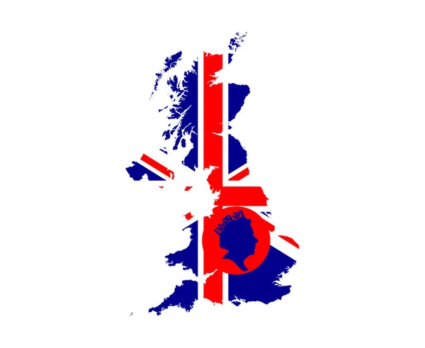 Queen Elizabeth Face Blue British Flag National Europe Emblem Map — стоковий вектор