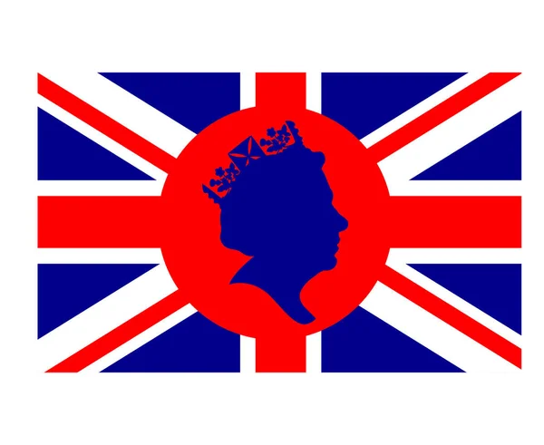 Queen Elizabeth Face Blue British United Kingdom Flag National Europe — Image vectorielle
