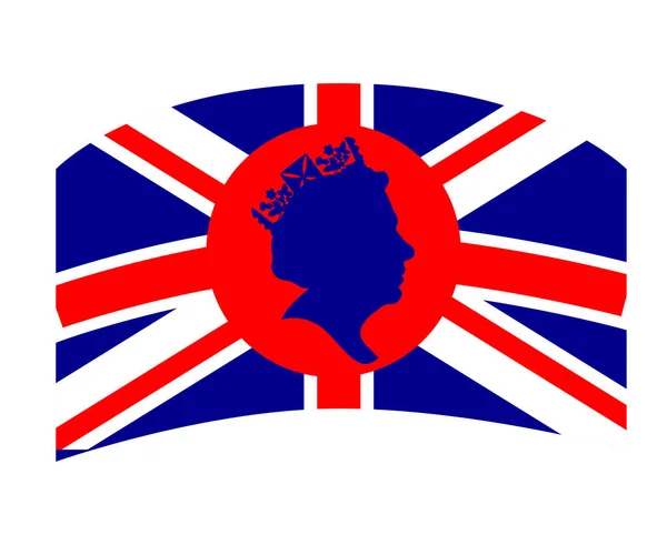 Koningin Elizabeth Gezicht Blauw Met Brits Verenigd Koninkrijk Vlag Nationaal — Stockvector