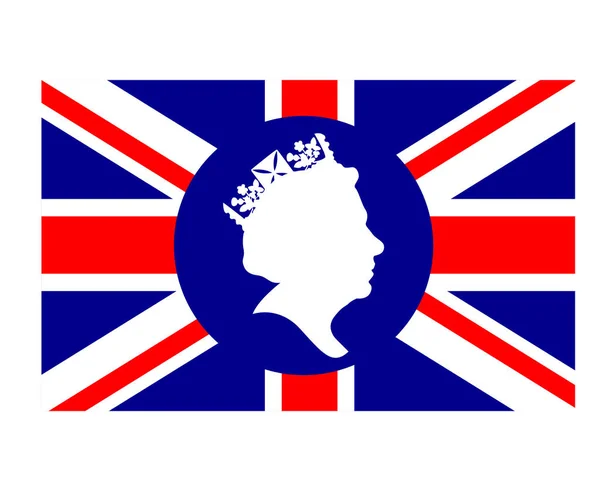 Queen Elizabeth Gesicht Weiß Mit Britischer Flagge National Europe Emblem — Stockvektor