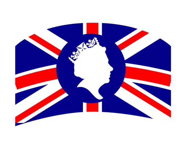 Queen Elizabeth Face White Con Bandera Británica Del Reino Unido — Vector de stock