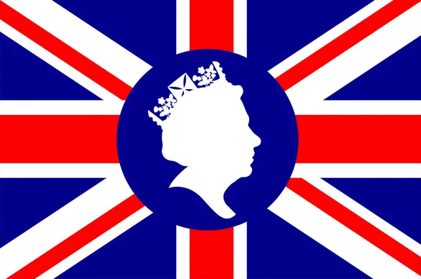 Rainha Elizabeth Rosto Branco Com Britânico Reino Unido Bandeira Nacional —  Vetores de Stock