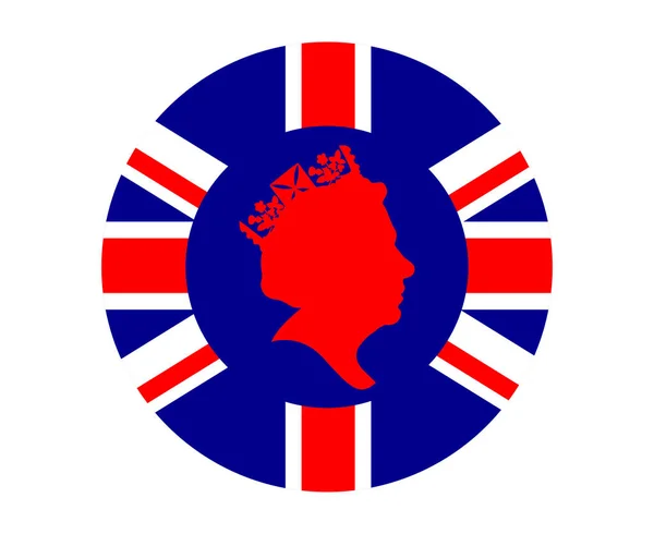 Queen Elizabeth Face Red Con Bandera Británica Del Reino Unido — Vector de stock