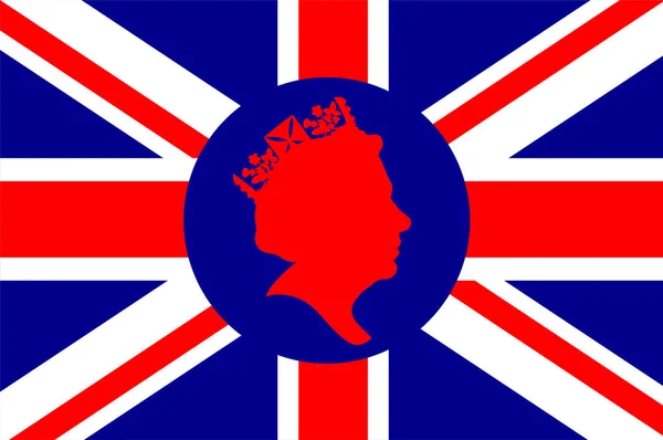 Queen Elizabeth Face Red British Flag National Europe Emblem Icon — стоковий вектор