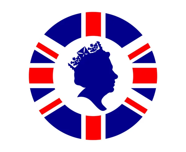 Queen Elizabeth Gesicht Weiß Und Blau Mit Britischer Flagge National — Stockvektor