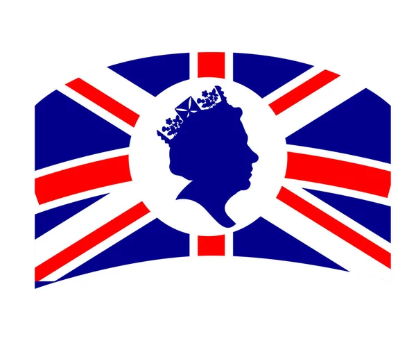 Queen Elizabeth Gesicht Weiß Und Blau Mit Britischer Flagge National — Stockvektor