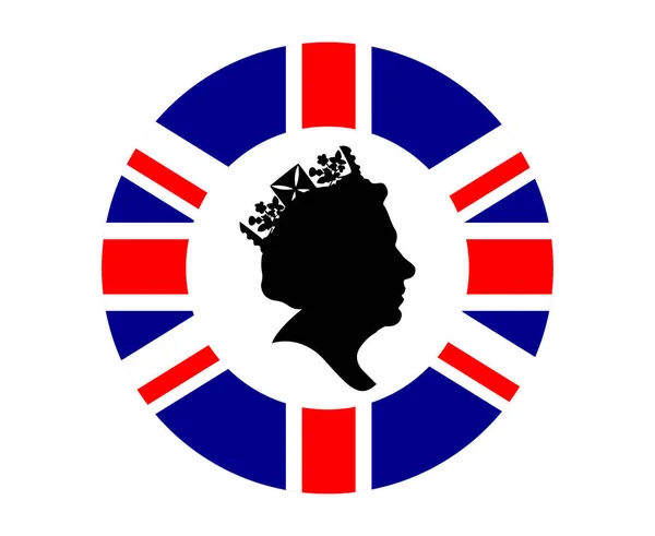 Reine Elizabeth Visage Noir Blanc Avec Drapeau Royaume Uni Britannique — Image vectorielle