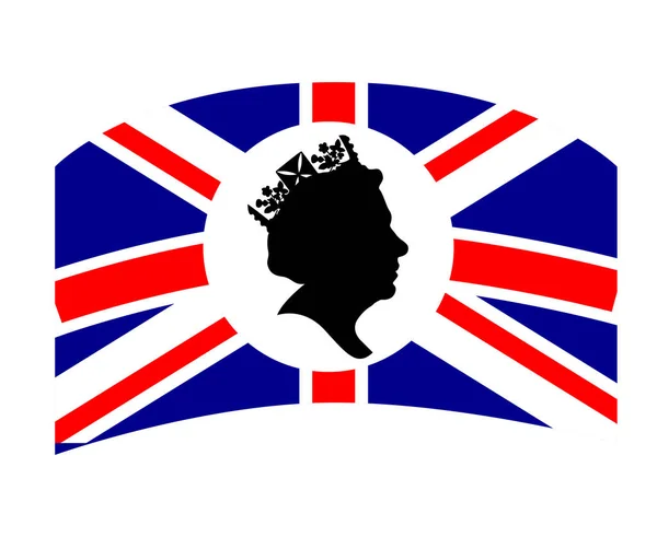 Rainha Elizabeth Rosto Preto Branco Com Bandeira Britânica Reino Unido —  Vetores de Stock