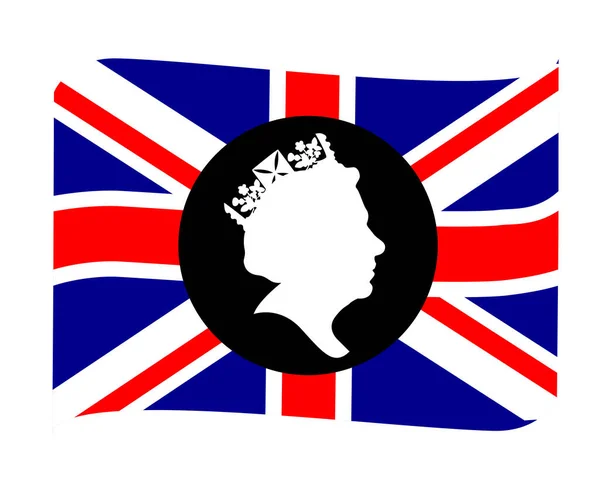 Queen Elizabeth Face Black White British United Kingdom Flag National — Stockový vektor