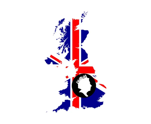 Queen Elizabeth Face Black White British Flag National Europe Emblem — стоковий вектор