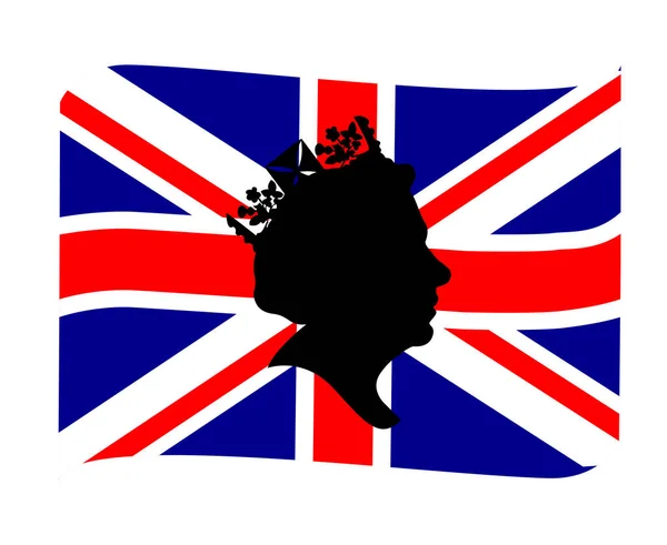 Queen Elizabeth Gesicht Schwarz Mit Britischer Flagge National Europe Emblem — Stockvektor