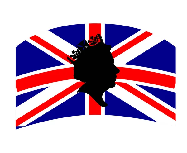 Queen Elizabeth Gesicht Schwarz Mit Britischer Flagge National Europe Emblem — Stockvektor