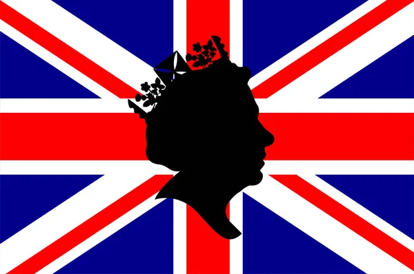 Queen Elizabeth Face Black British Kingdom Flag National Europe Emblem — 스톡 벡터