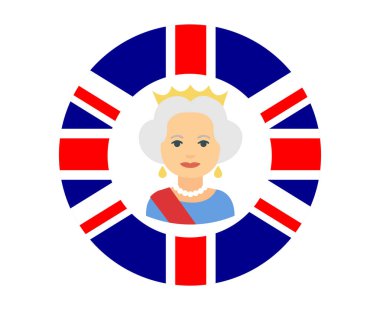 Kraliçe Elizabeth, Birleşik Krallık Bayrağı Ulusal Avrupa Amblem Simgesi Vektör İllüstrasyon Soyut Tasarım Elementi