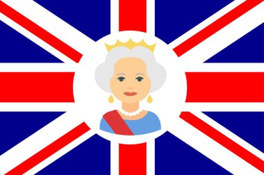 Kraliçe Elizabeth, Birleşik Krallık Bayrağı Ulusal Avrupa Amblem Simgesi Vektör İllüstrasyon Soyut Tasarım Elementi
