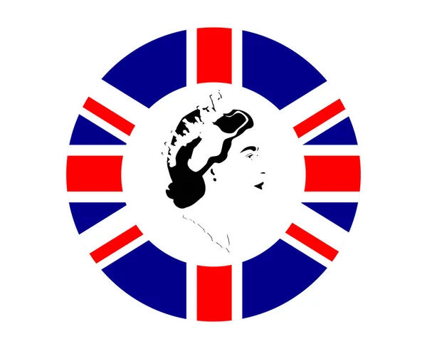 Portrait Visage Reine Elizabeth Noir Avec Drapeau Royaume Uni Britannique — Image vectorielle