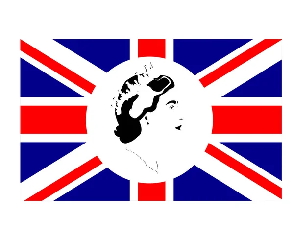 Queen Elizabeth Face Portrait Black British Flag National Europe Emblem — стоковий вектор