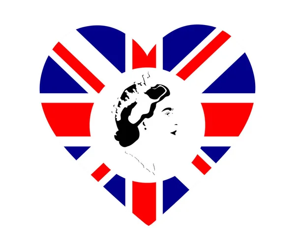 Queen Elizabeth Face Portrait Black British United Kingdom Bandera National — Vector de stock