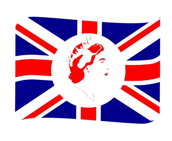 Portrait Visage Reine Elizabeth Rouge Avec Drapeau Britannique Royaume Uni — Image vectorielle