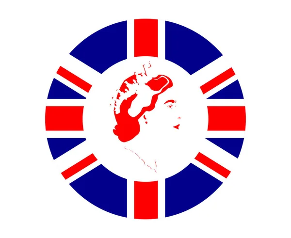 Portrait Visage Reine Elizabeth Rouge Avec Drapeau Royaume Uni Britannique — Image vectorielle