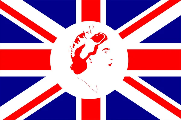 Queen Elizabeth Face Portrait Red British Flag National Europe Emblem — стоковий вектор