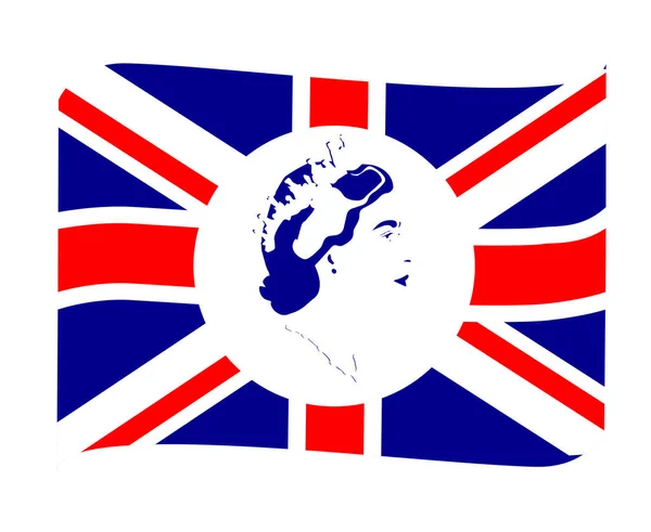 Голубой Портрет Королевы Елизаветы Британским Флагом Национальная Европа Эмблема Знак — стоковый вектор