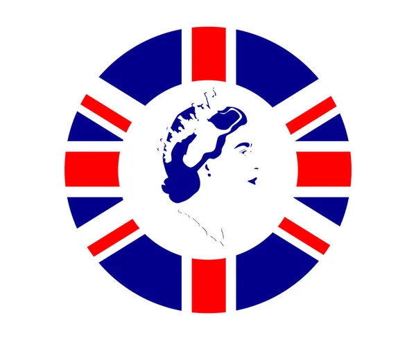 Queen Elizabeth Face Portrait Blue British Flag National Europe Emblem — стоковий вектор