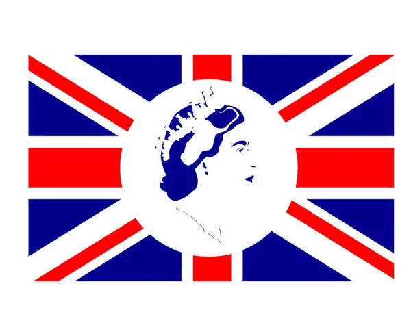 Portrait Visage Reine Elizabeth Bleu Avec Drapeau Royaume Uni Britannique — Image vectorielle
