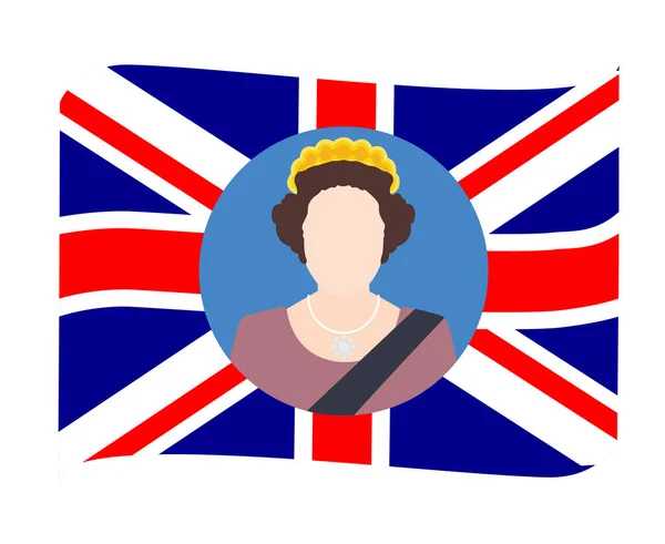 Elizabeth Queen 1926 2022 Face Portrait British United Kingdom Flag — Stock Vector