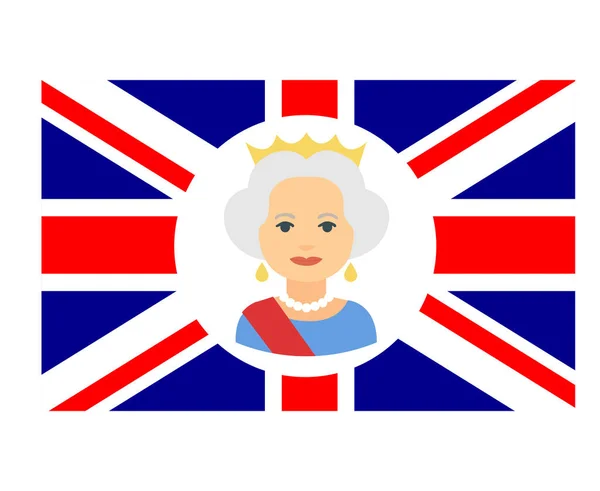 Queen Elizabeth Face Portrét Britskou Velkou Británií Flag National Europe — Stockový vektor