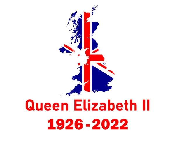 Britisches Vereinigtes Königreich Flagge Karte Und Königin Elizabeth 1926 2022 — Stockvektor