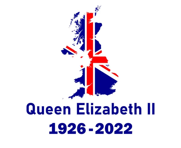 Britisches Vereinigtes Königreich Flagge Karte Und Königin Elizabeth 1926 2022 — Stockvektor