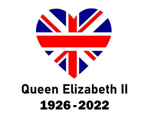 Brytyjski Zjednoczone Królestwo Flaga Serce Królowa Elżbieta 1926 2022 Black — Wektor stockowy
