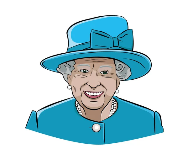 Queen Elizabeth Face Portrait Cyan Suit British Reino Unido National — Vector de stock
